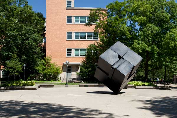 the cube sculpture on central campus